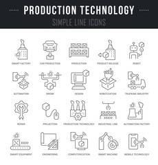 Set Vector Line Icons of Production Technology