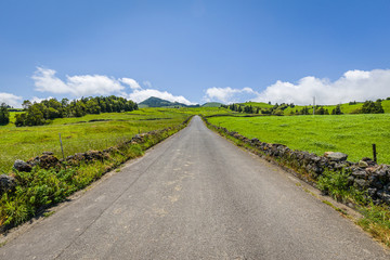 Landscape over Capelas town on Sao Miguel island, Azores archipelago