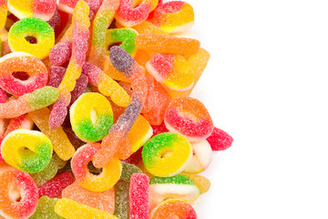 Assorted gummy candies. Top view. Jelly  sweets.