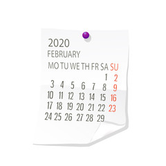 2020 February calendar