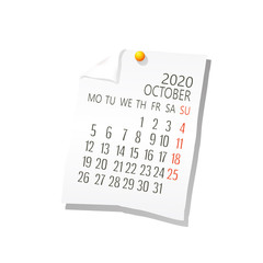 2020 October calendar