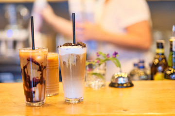 Frappe coffee on the bar desk