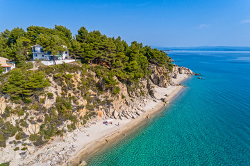 View of Fava Beach at Chalkidiki, Greece. Aerial Photography.