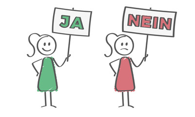 Stick Figure - Frauen mit Schild - Ja und Nein