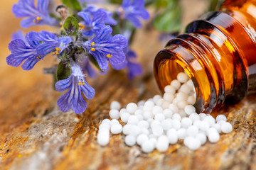 Obraz na płótnie Canvas Alternativmedizin und Naturmedizin mit homöopathischen Pillen