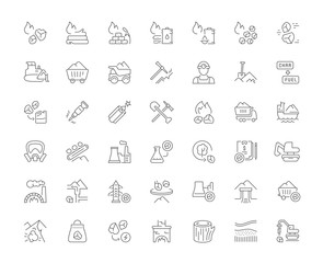 Set Vector Line Icons of Coal Mining
