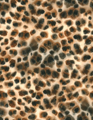 Seamless leopard fur black and brown watercolor pattern. Animal print.