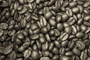 The abstract art design background of coffee beans,classic style,vintage and art tone,blurry light around