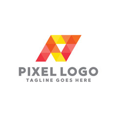 Pixel Logo For Technology Design With Colorful Style Concept. Digital Logo Company with Pixel Concept. Triangle and Geometry Symbols. Letter Icon for Business, website, Studio, Media, Internet.