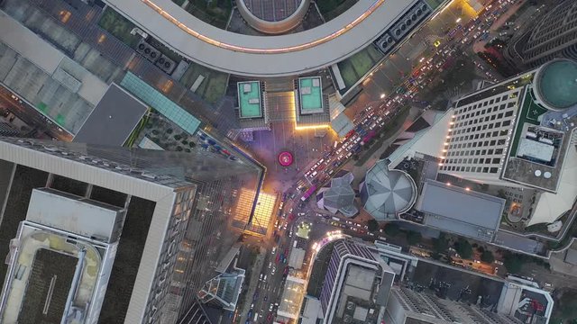 evening illuminated kuala lumpur city downtown famous traffic street crossroad aerial topdown panorama 4k malaysia