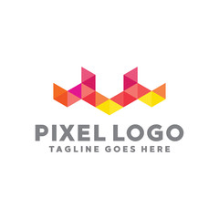 Pixel Logo For Technology Design With Colorful Style Concept. Digital Logo Company with Pixel Concept. Triangle and Geometry Symbols. Letter Icon for Business, website, Studio, Media, Internet.