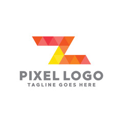 Pixel Logo For Technology Design With Colorful Style Concept. Digital Logo Company with Pixel Concept. Triangle and Geometry Symbols. Letter Icon for Business, website, Studio, Media, Internet.