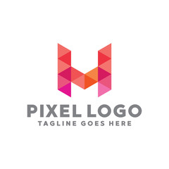 Pixel Logo For Technology Design With Colorful Style Concept. Digital Logo Company with Pixel Concept. Triangle and Geometry Symbols. Letter Icon for Business, website, Studio, Media, Internet.