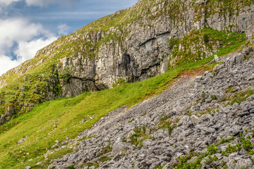 Attermire Scar above Settle in the Yorkshire Dales during a summers day walk