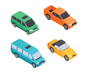 Fototapeta premium Vehicles Types - modern vector isometric colorful elements