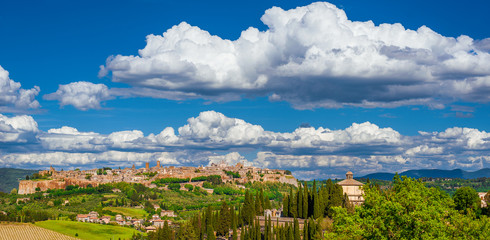 View of Orvieto medieval historic center with its characteristic ancient buildings made of tuff...
