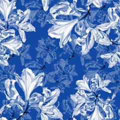 Watercolor seamless pattern of Azalea flowers.