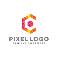 Pixel Logo For Technology Design With Colorful Style Concept. Digital Logo Company with Pixel Concept. Triangle and Geometry Symbols. Letter Icon for Business, website, Studio, Media, Internet.