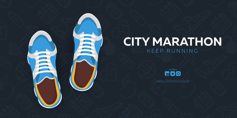 Running Club, City Marathon banner with sneakers.