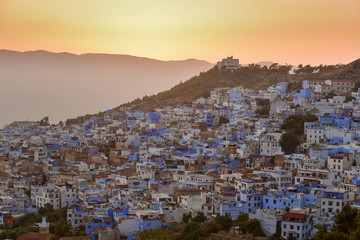 Chefchaouen Blue town Morocco Africa City view during sunset,Morocco