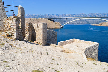 Island Pag bridge and castle