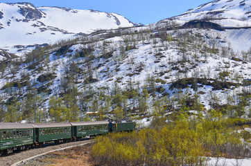 Flamsbana , famous mountain train line from Flam to Myrdal with beautiful landscape scenery along the way.