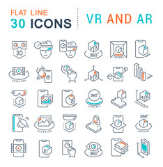 Set Vector Line Icons of VR and AR