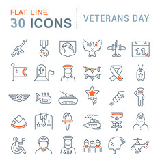 Set Vector Line Icons of Veterans Day