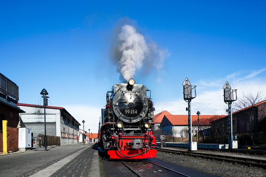 Historical locomotive called "Harzer Schmalspurbahn" at the station