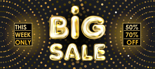 Big Sale black banner with golden balloon lettering