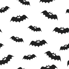 Cute bat pattern for Halloween party. Funny october night seamless background.