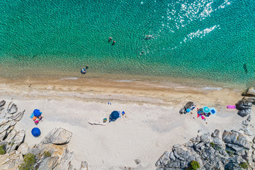 Top view of Fava Beach at Chalkidiki, Greece. Aerial Photography.