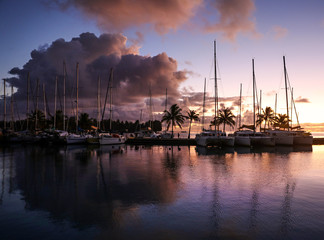 sunset at the marina in tahiti. 