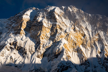 Annapurna at Sunrise, Mountain Ridge at Dawn, Snow and Exposed Rock, Nepal
