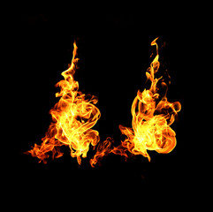Fire flames collection isolated on black background