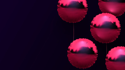 Purple festive background with pink foil balloons.