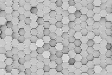 White geometric hexagonal abstract background. 3D rendering illustration