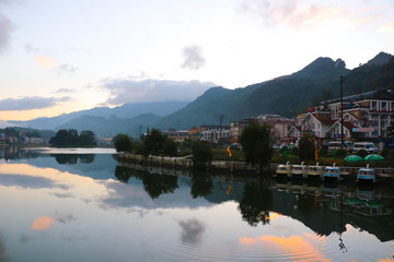 Sapa landscape lake view reflection sky and mountain  at Vietnam culture