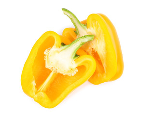 Fototapeta na wymiar Halves of yellow bell pepper isolated on white, top view