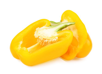 Fototapeta na wymiar Halves of yellow bell pepper isolated on white