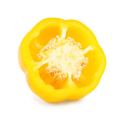 Cut yellow bell pepper isolated on white