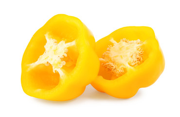 Halves of yellow bell pepper isolated on white