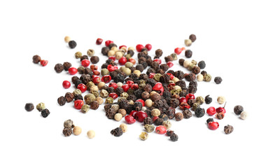 Heap of mixed peppercorns isolated on white