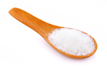 MonosodiumGlutamate (MSG or E621) in spoon on white
