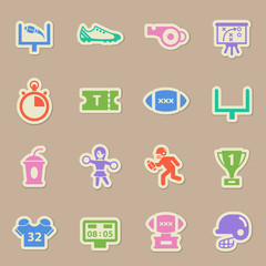american football sport color sticker vector icons. american football paper labels with transparent shadow on beige background for web, mobile and user interface design