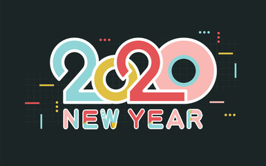 Happy New Year 2020 number and text. Modern Design for greeting poster and cards, calendars, banners, site, business card, covers. Isolated vector illustration.