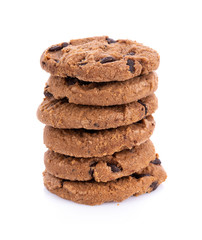 Chocolate chip cookie on white background