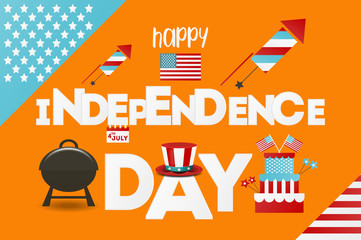 Independence Day Greeting Card. Fourth of July. Vector illustration. Orange Background.