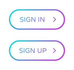 sign in sign up web buttons set. rounded vector buttons on trendy gradients with arrows for web and ui design. outline ui web buttons in flat style
