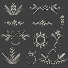 Minimalistic linear new year decorations set